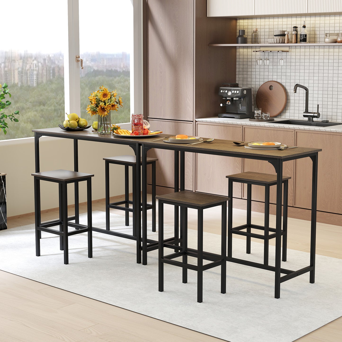 Industrial 3-Piece 47.5" Counter-Height Dining Table and 2 Bar Stools, Gray Dining Room Sets at Gallery Canada