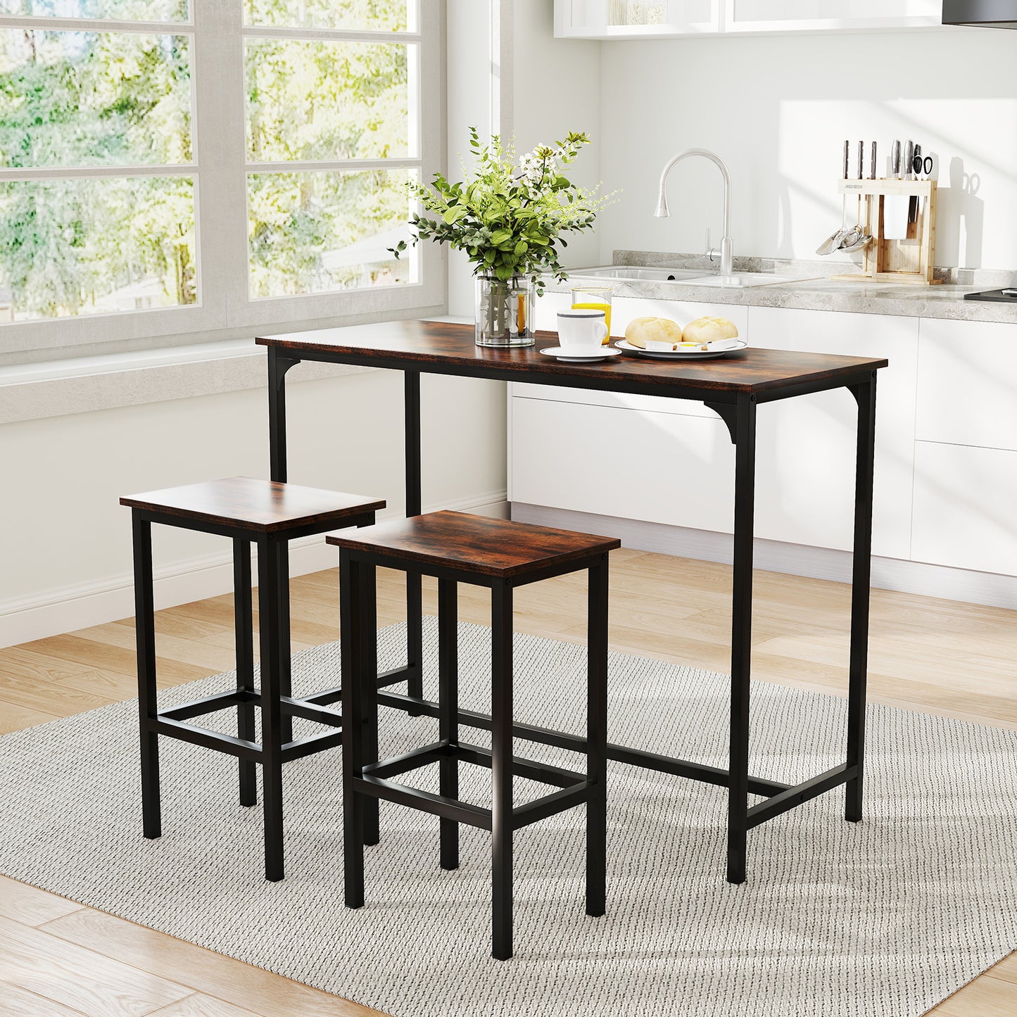 Industrial 3-Piece 47.5" Counter-Height Dining Table and 2 Bar Stools, Coffee Dining Room Sets at Gallery Canada