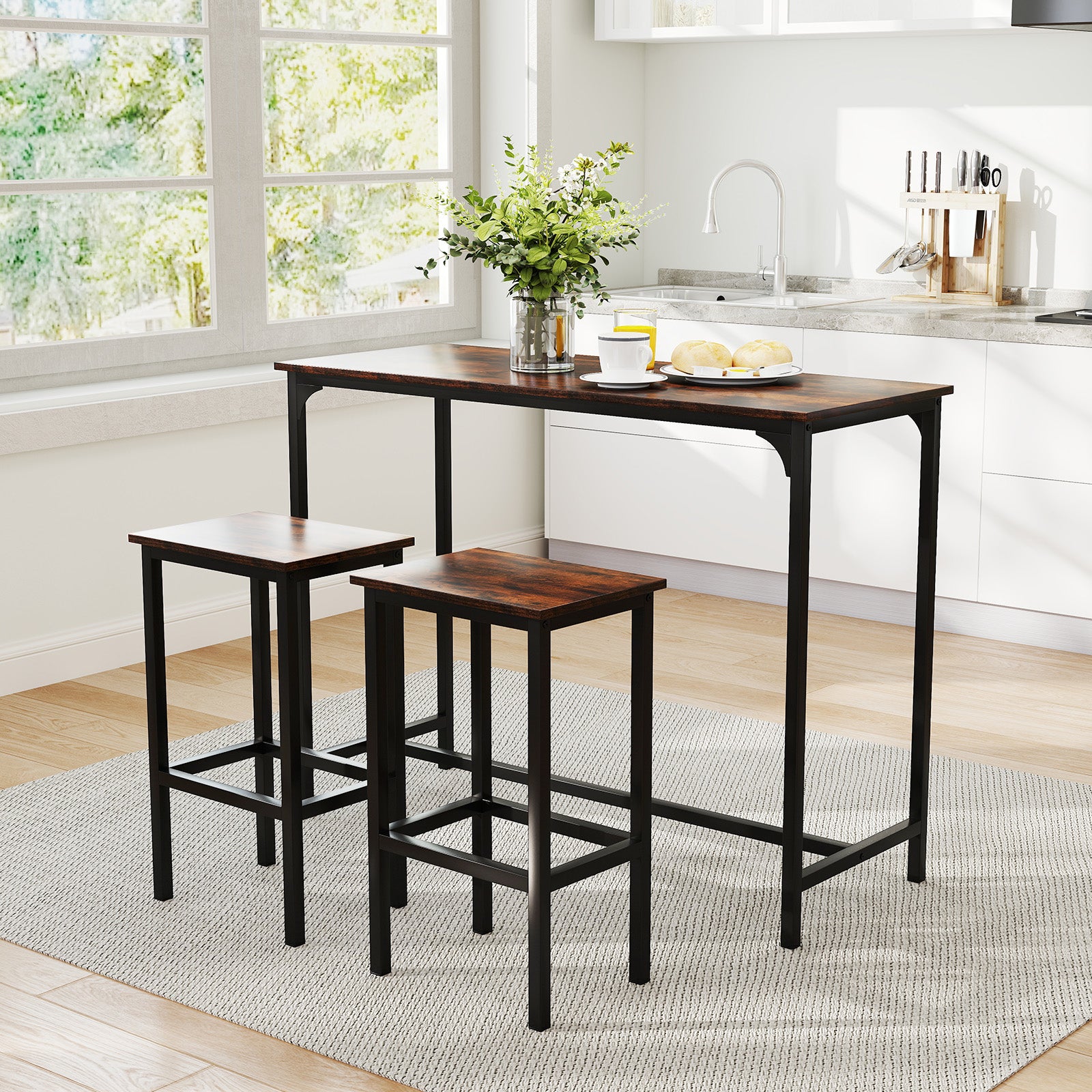 Industrial 3-Piece 47.5" Counter-Height Dining Table and 2 Bar Stools, Coffee Dining Room Sets at Gallery Canada