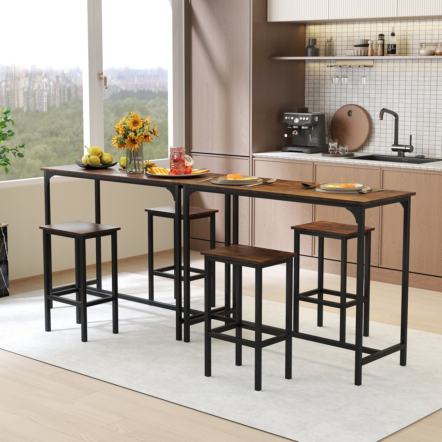Industrial 3-Piece 47.5" Counter-Height Dining Table and 2 Bar Stools, Coffee Dining Room Sets at Gallery Canada