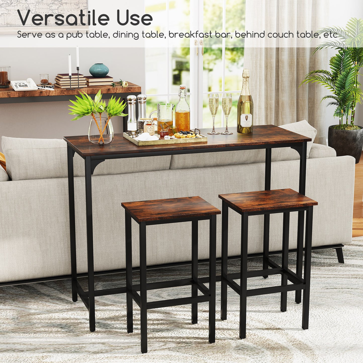 Industrial 3-Piece 47.5" Counter-Height Dining Table and 2 Bar Stools, Coffee Dining Room Sets at Gallery Canada