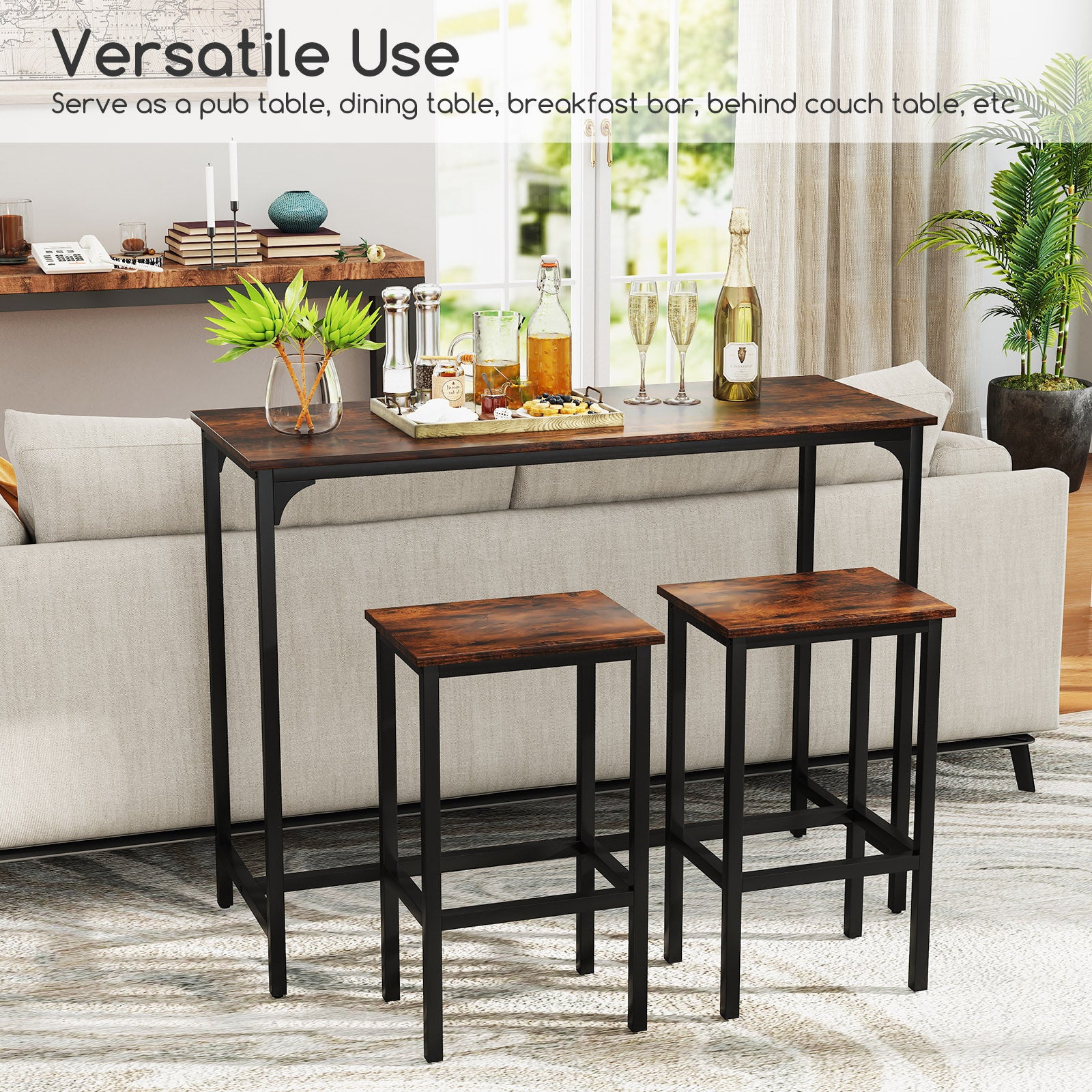 Industrial 3-Piece 47.5" Counter-Height Dining Table and 2 Bar Stools, Coffee Dining Room Sets at Gallery Canada