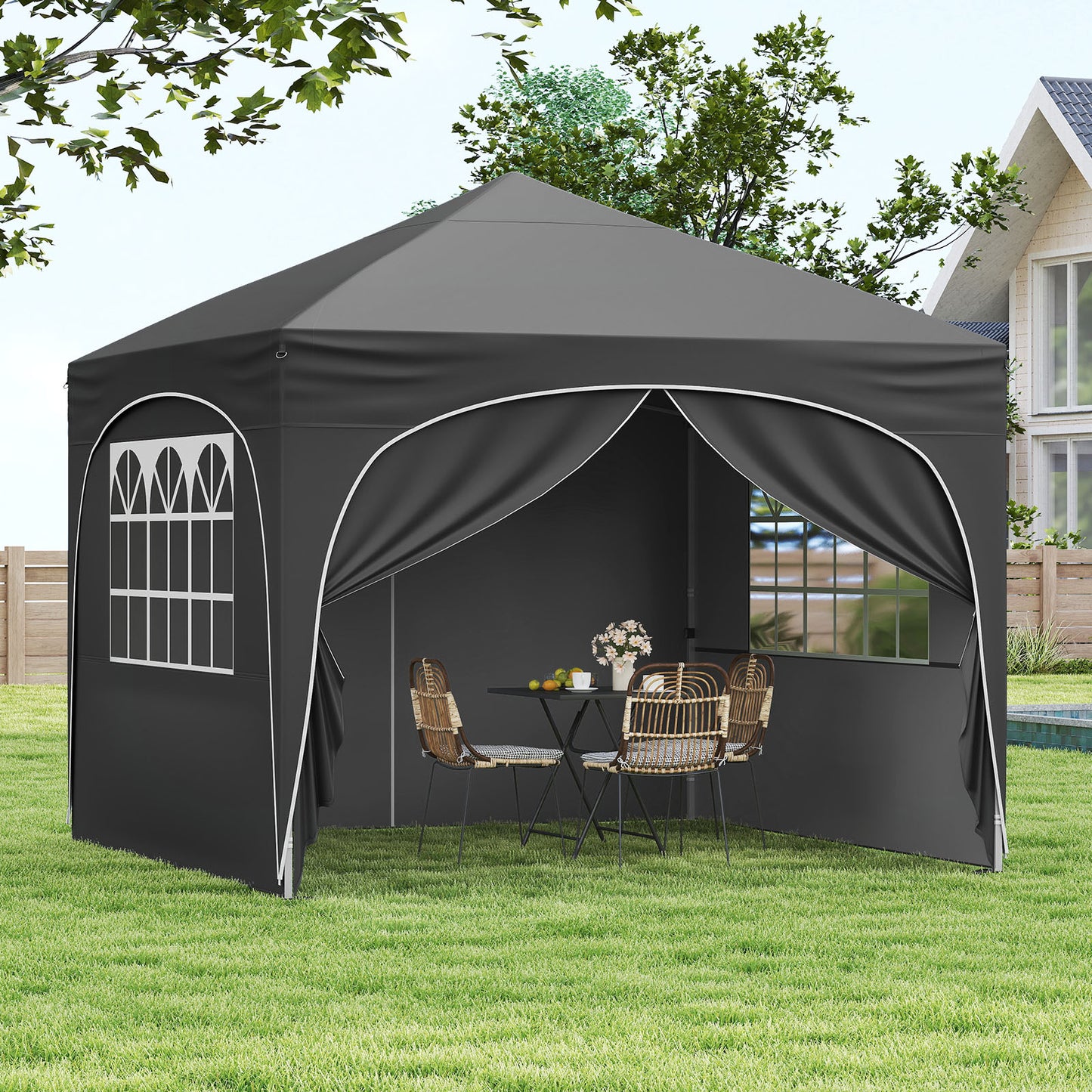 10 X 10 FT Pop up Canopy Tent with 4 Removable Sidewall, Gray Canopies at Gallery Canada