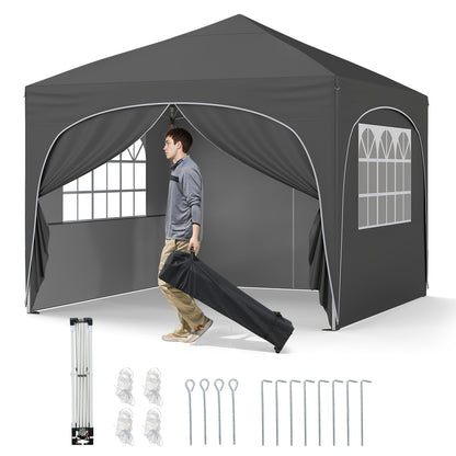 10 X 10 FT Pop up Canopy Tent with 4 Removable Sidewall, Gray Canopies at Gallery Canada