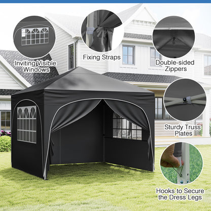 10 X 10 FT Pop up Canopy Tent with 4 Removable Sidewall, Gray Canopies at Gallery Canada