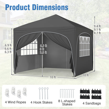 10 X 10 FT Pop up Canopy Tent with 4 Removable Sidewall, Gray Canopies at Gallery Canada