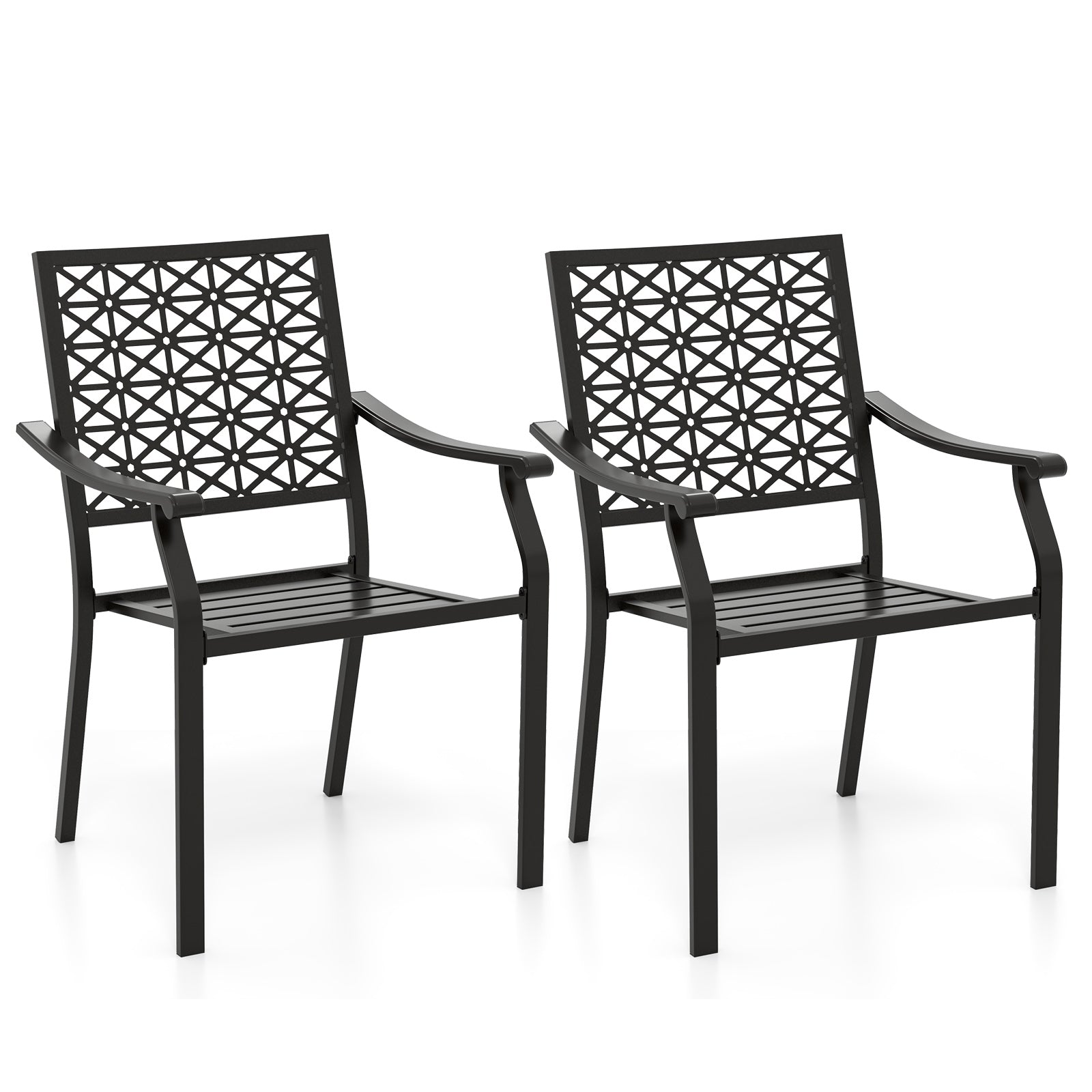 Set of 2 Patio Dining Chairs with Curved Armrests and Reinforced Steel Frame, Black Patio Dining Chairs at Gallery Canada