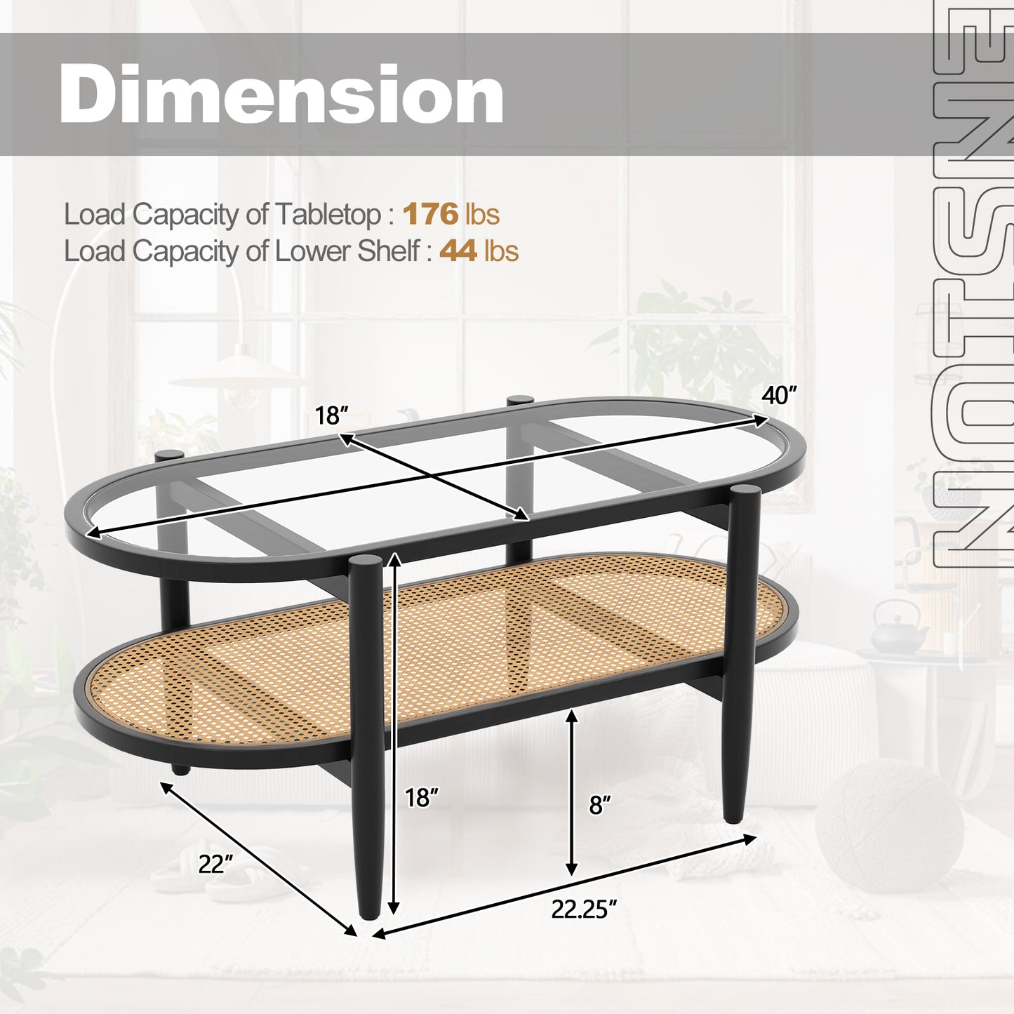 2-Tier Coffee Table with Tempered Glass Tabletop and Acacia Wood Frame, Black Coffee Tables at Gallery Canada