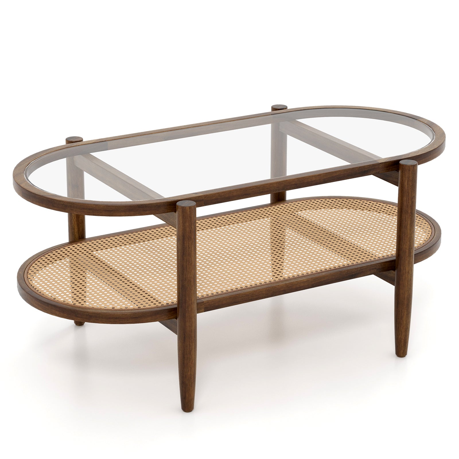 2-Tier Coffee Table with Tempered Glass Tabletop and Acacia Wood Frame, Brown Coffee Tables at Gallery Canada