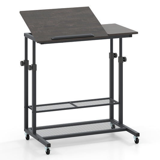Mobile Height Adjustable Standing Desk, Tilting Tabletop, Oak Standing Desks Oak at Gallery Canada