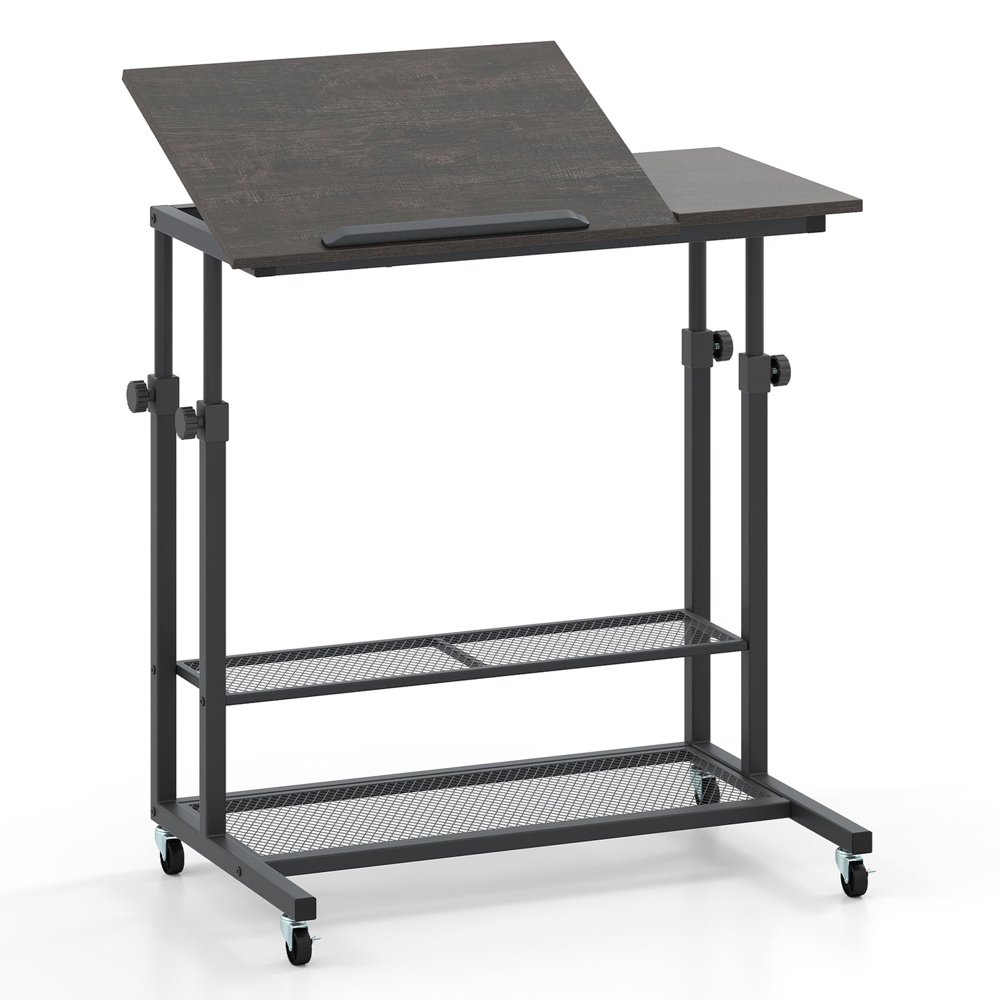 Mobile Stand up Desk Height Adjustable Standing Table with Tilting Tabletop, Oak Standing Desks at Gallery Canada