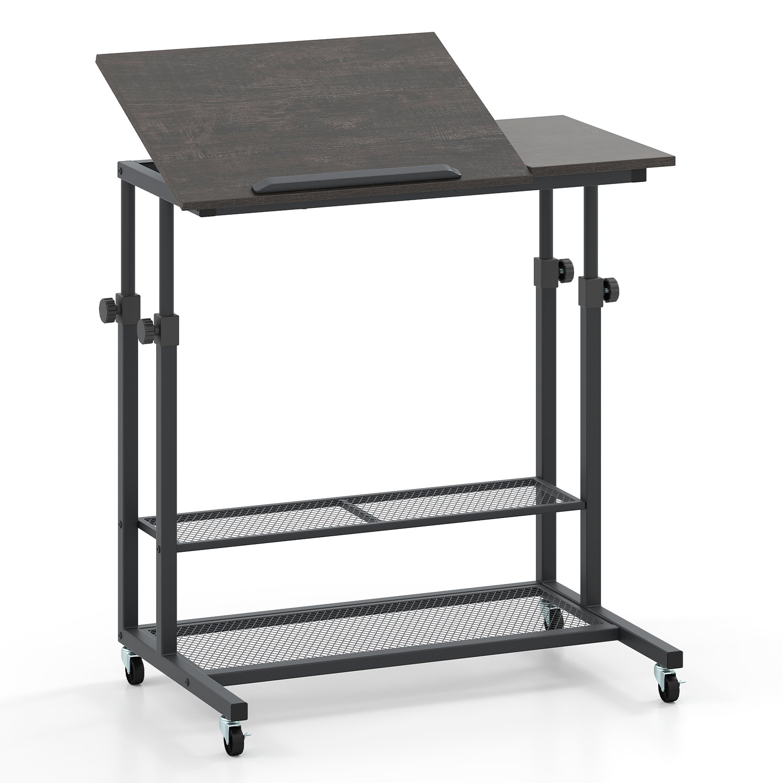Mobile Stand up Desk Height Adjustable Standing Table with Tilting Tabletop, Oak Standing Desks at Gallery Canada