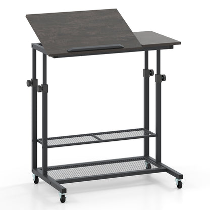 Mobile Stand up Desk Height Adjustable Standing Table with Tilting Tabletop, Oak Standing Desks at Gallery Canada