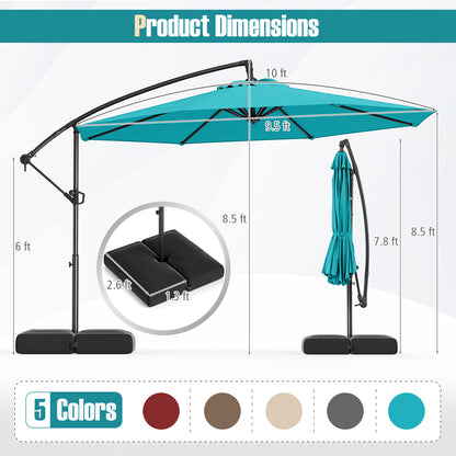 10 Feet Offset Hanging Umbrella with Base Patio Cantilever Umbrella with Tilt, Turquoise Outdoor Umbrellas at Gallery Canada