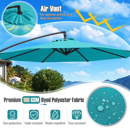 10 Feet Offset Hanging Umbrella with Base Patio Cantilever Umbrella with Tilt, Turquoise Outdoor Umbrellas at Gallery Canada