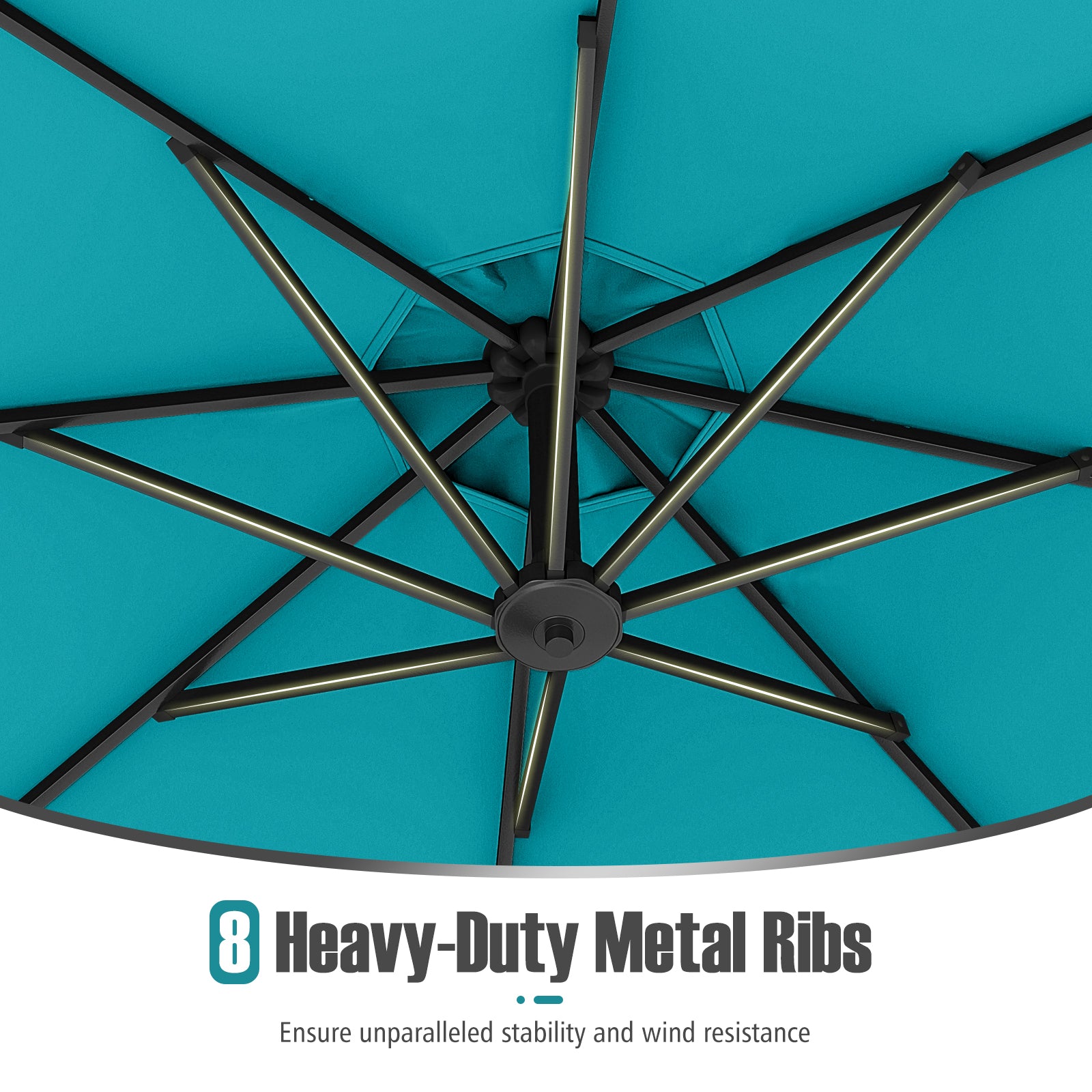 10 Feet Offset Hanging Umbrella with Base Patio Cantilever Umbrella with Tilt, Turquoise Outdoor Umbrellas at Gallery Canada