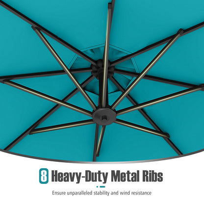 10 Feet Offset Hanging Umbrella with Base Patio Cantilever Umbrella with Tilt, Turquoise Outdoor Umbrellas at Gallery Canada