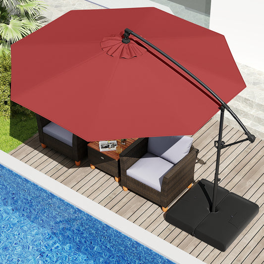 Parapluie de terrasse à déport de 10 pieds avec inclinaison, Rouge