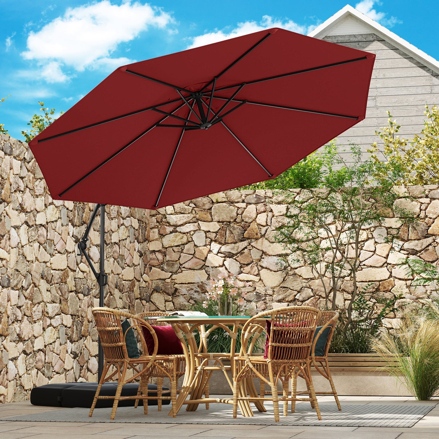 10 Feet Offset Patio Umbrella With Tilt, Red Outdoor Umbrellas at Gallery Canada
