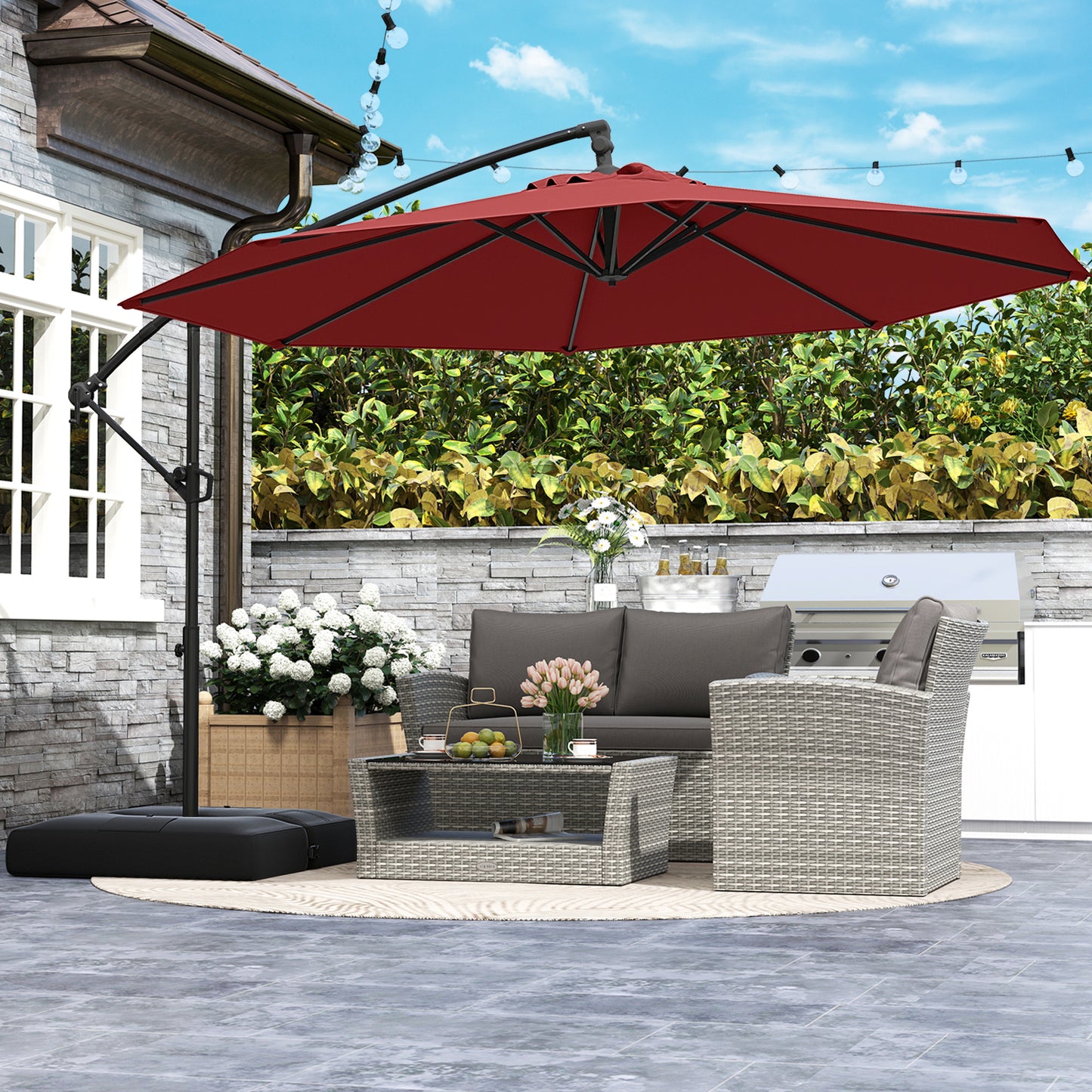 10 Feet Offset Patio Umbrella With Tilt, Red Outdoor Umbrellas at Gallery Canada