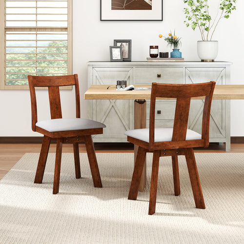 Set of 2 Swivel Dining Room Chairs with Rubber Wood Frame, Walnut