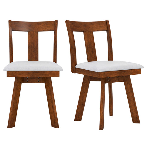 Set of 2 Swivel Dining Room Chairs with Rubber Wood Frame, Walnut