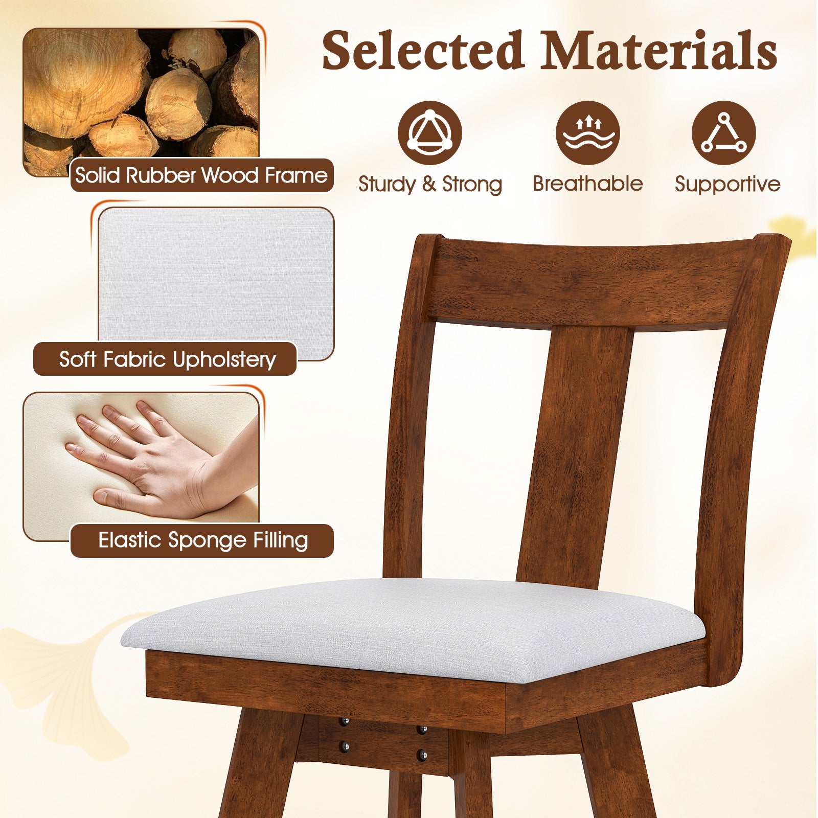 Set of 2 Swivel Dining Room Chairs with Rubber Wood Frame, Walnut Dining Chairs at Gallery Canada