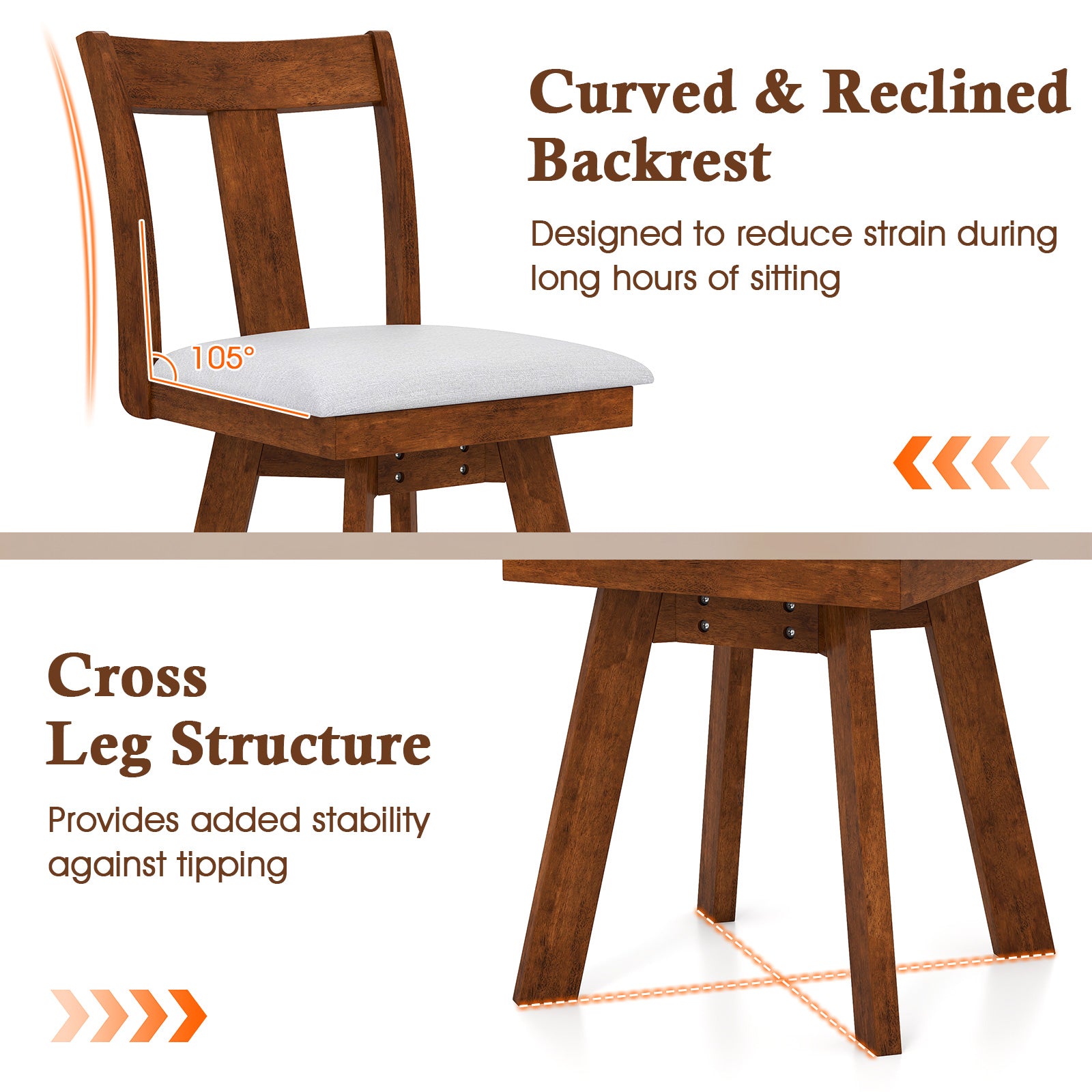 Set of 2 Swivel Dining Room Chairs with Rubber Wood Frame, Walnut Dining Chairs at Gallery Canada