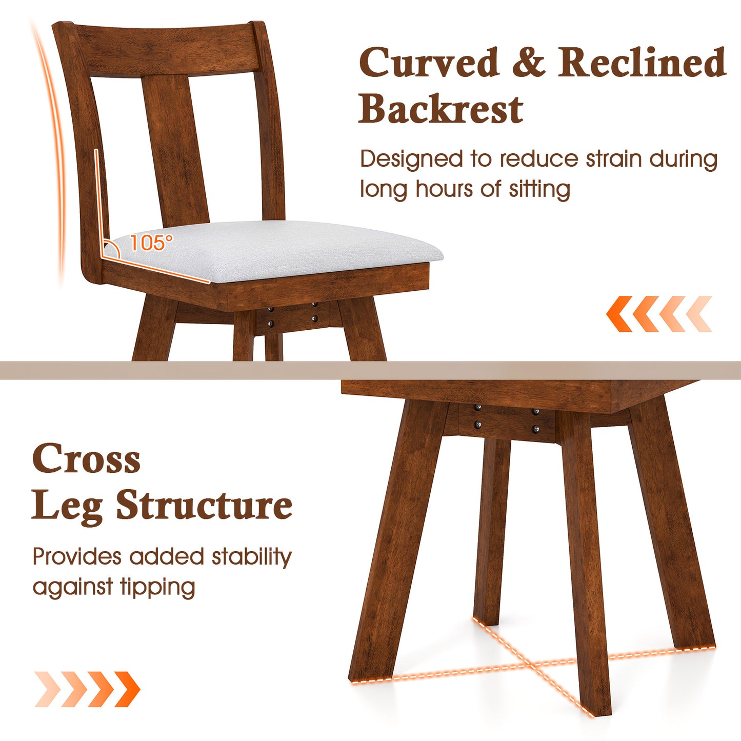 Set of 2 Swivel Dining Room Chairs with Rubber Wood Frame, Walnut Dining Chairs at Gallery Canada