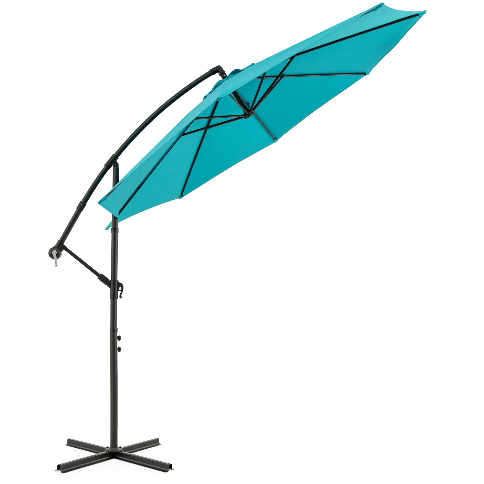10 Feet Offset Umbrella with 8 Ribs Cantilever and Cross Base, Turquoise Outdoor Umbrellas Turquoise at Gallery Canada