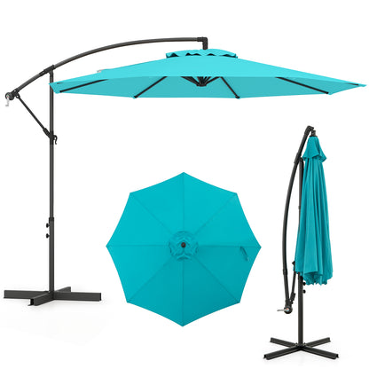 10 Feet Offset Umbrella with 8 Ribs Cantilever and Cross Base, Turquoise Outdoor Umbrellas at Gallery Canada
