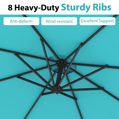 10 Feet Offset Umbrella with 8 Ribs Cantilever and Cross Base, Turquoise Outdoor Umbrellas at Gallery Canada