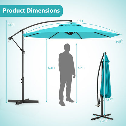 10 Feet Offset Umbrella with 8 Ribs Cantilever and Cross Base, Turquoise Outdoor Umbrellas at Gallery Canada