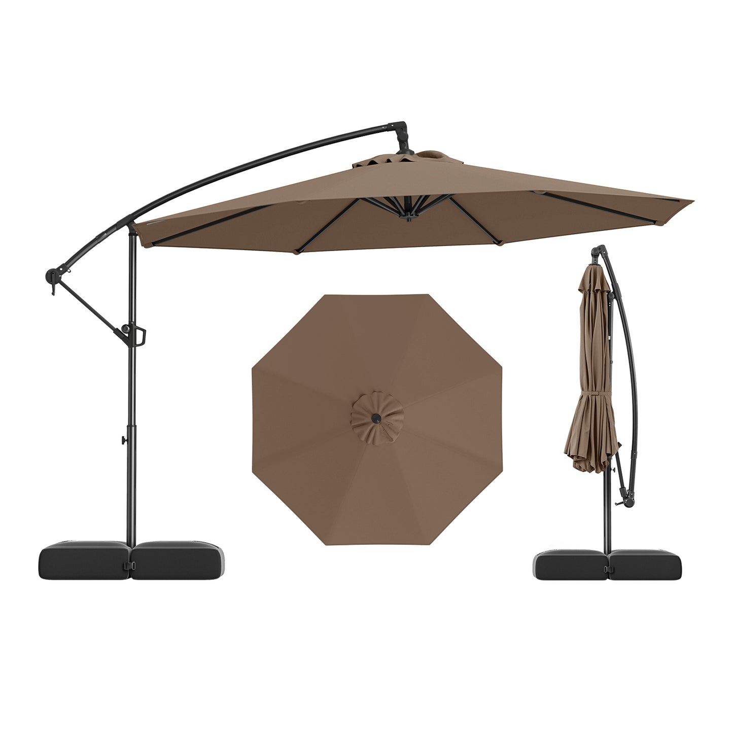 10 Feet Offset Hanging Umbrella with Base Patio Cantilever Umbrella with Tilt, Taupe Outdoor Umbrellas at Gallery Canada