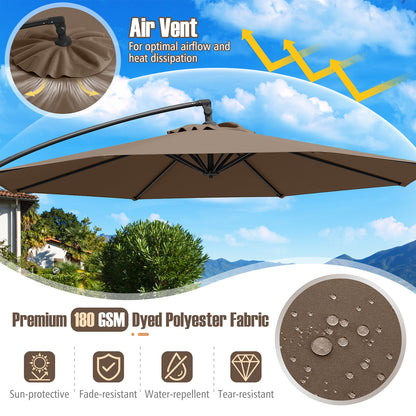 10 Feet Offset Hanging Umbrella with Base Patio Cantilever Umbrella with Tilt, Taupe Outdoor Umbrellas at Gallery Canada