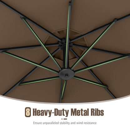 10 Feet Offset Hanging Umbrella with Base Patio Cantilever Umbrella with Tilt, Taupe Outdoor Umbrellas at Gallery Canada