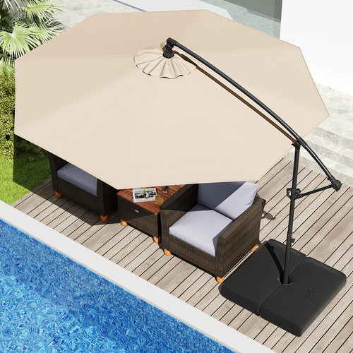 10 Feet Offset Hanging Umbrella with Base Patio Cantilever Umbrella with Tilt, Beige