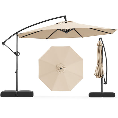 10 Feet Offset Hanging Umbrella with Base Patio Cantilever Umbrella with Tilt, Beige Outdoor Umbrellas Beige at Gallery Canada