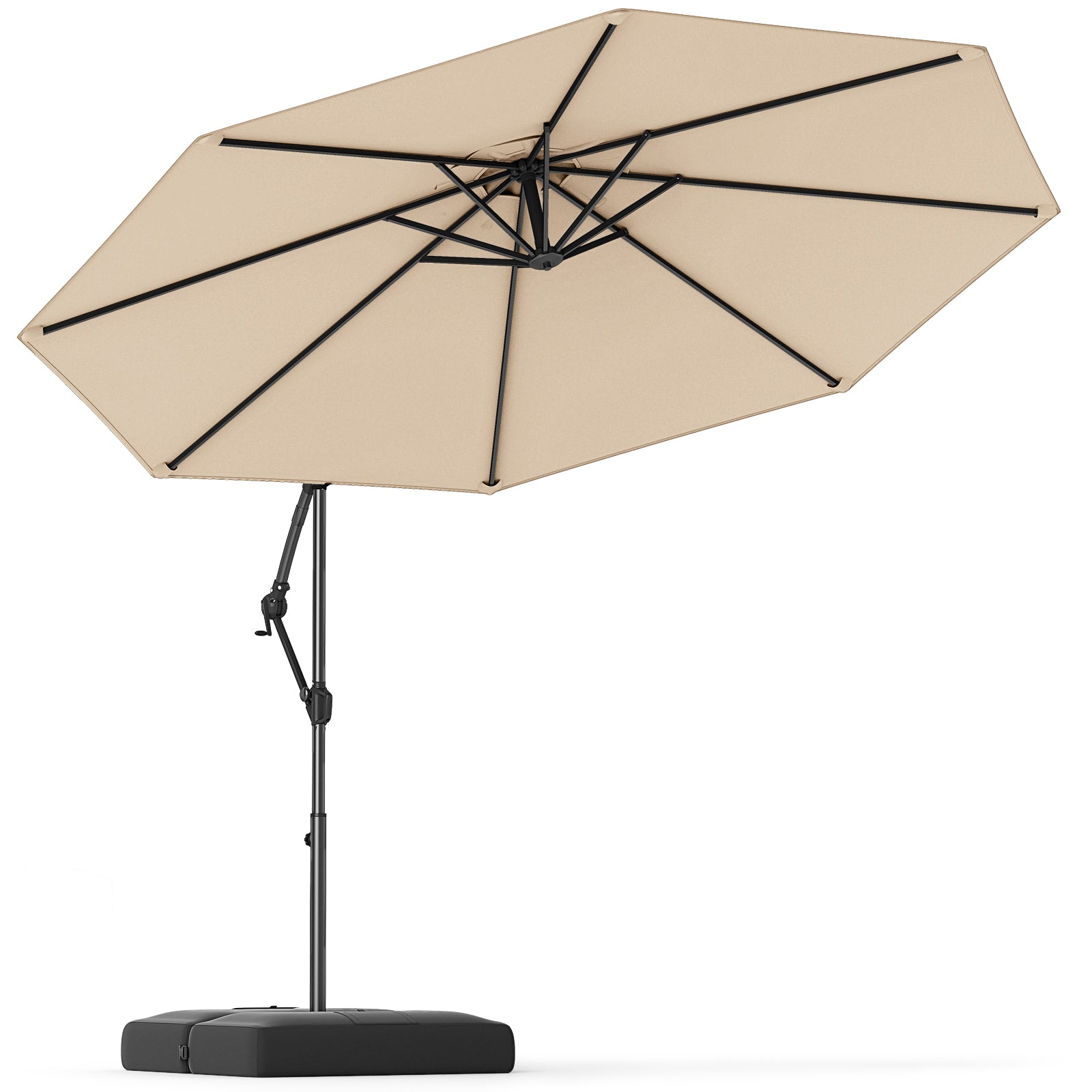10 Feet Offset Hanging Umbrella with Base Patio Cantilever Umbrella with Tilt, Beige Outdoor Umbrellas at Gallery Canada