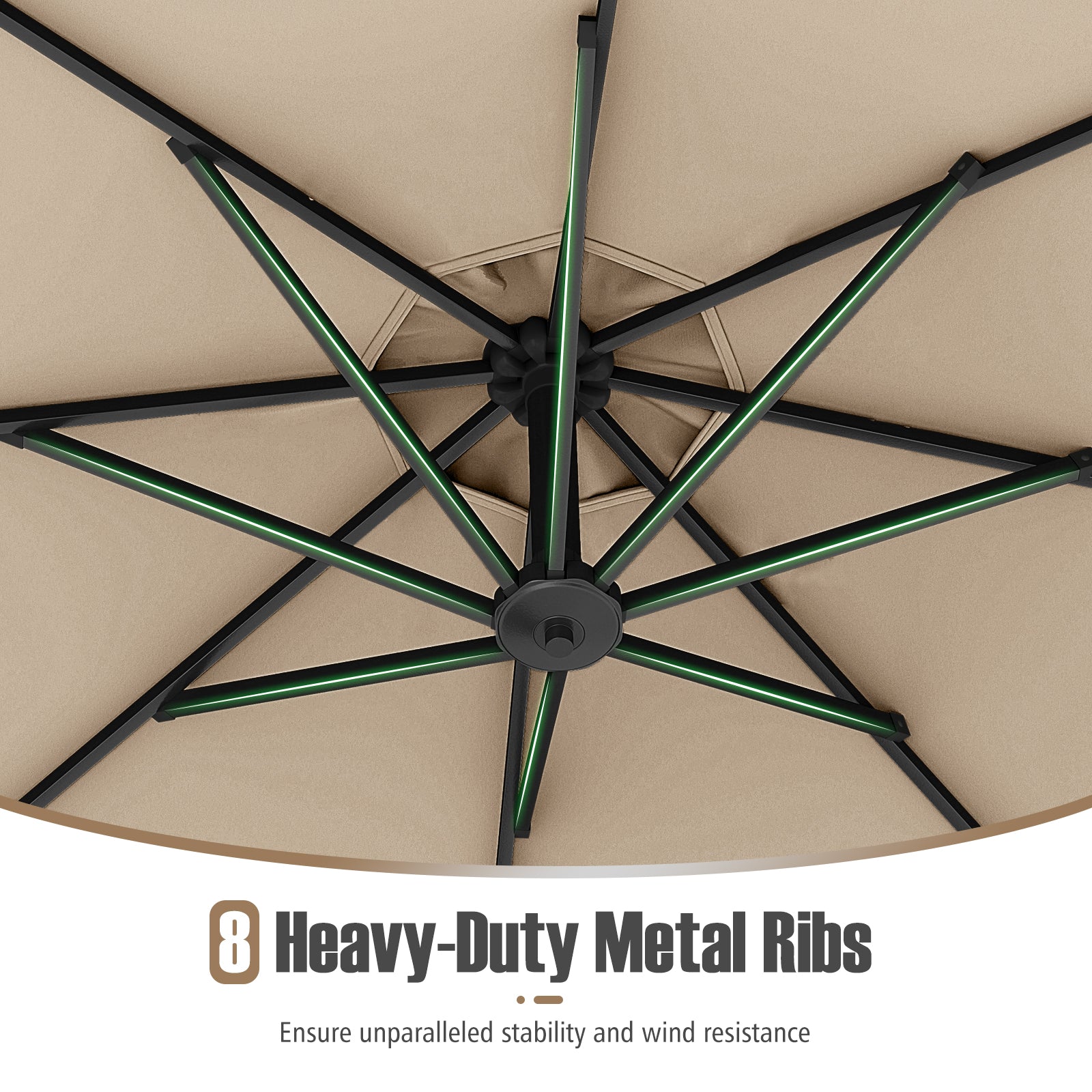 10 Feet Offset Hanging Umbrella with Base Patio Cantilever Umbrella with Tilt, Beige Outdoor Umbrellas at Gallery Canada