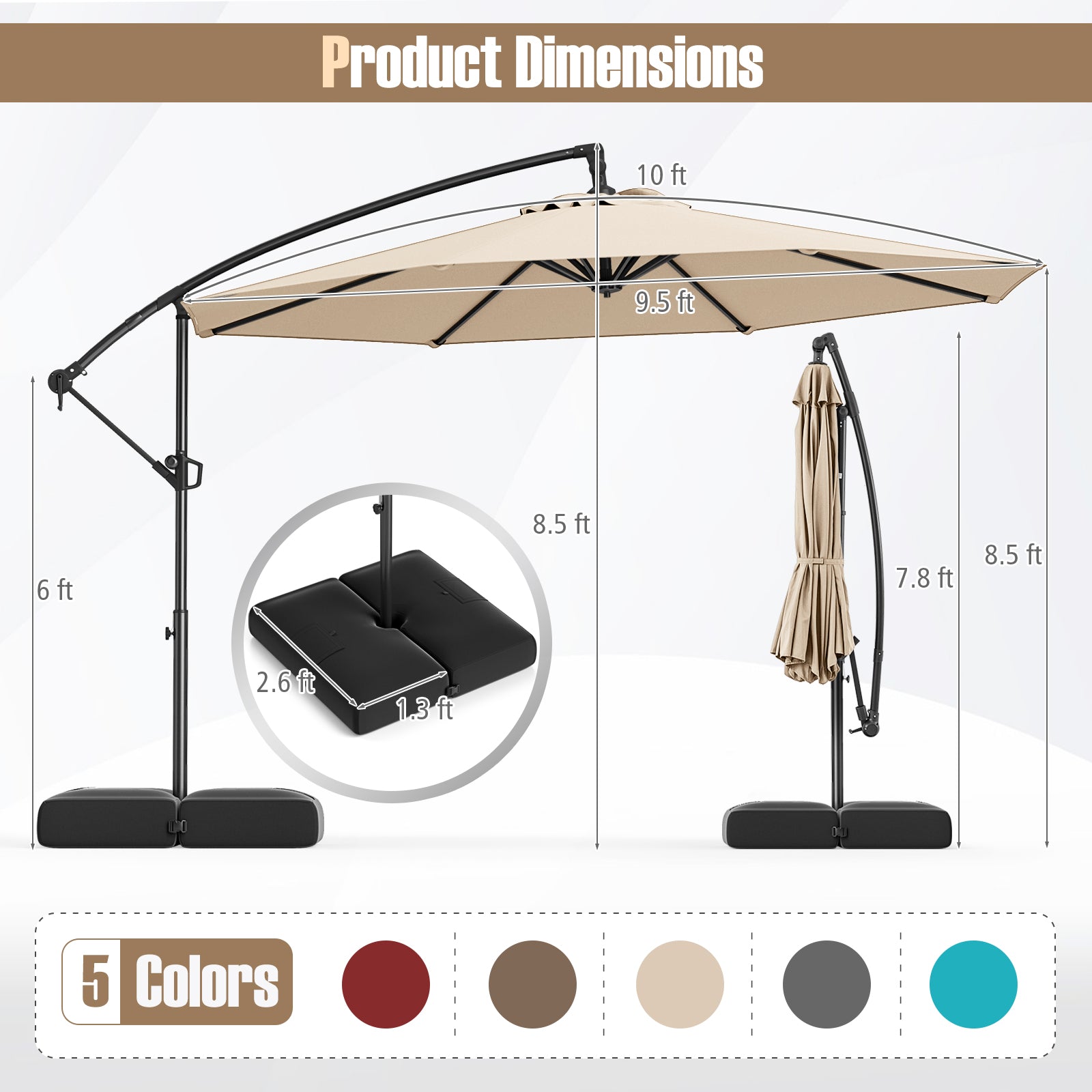 10 Feet Offset Hanging Umbrella with Base Patio Cantilever Umbrella with Tilt, Beige Outdoor Umbrellas at Gallery Canada