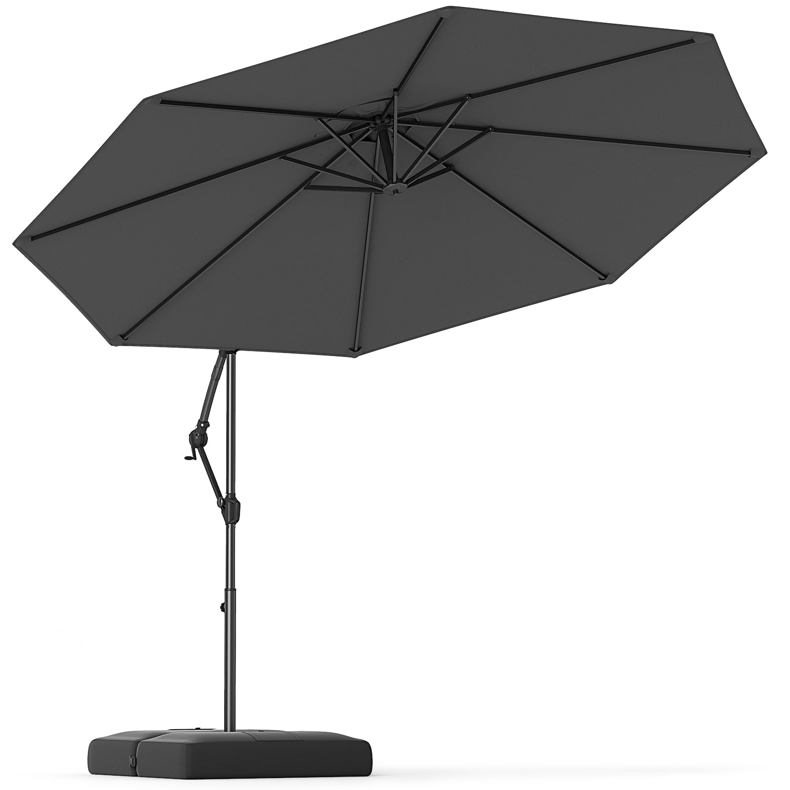10 Feet Offset Hanging Umbrella with Base Patio Cantilever Umbrella with Tilt, Gray Outdoor Umbrellas at Gallery Canada
