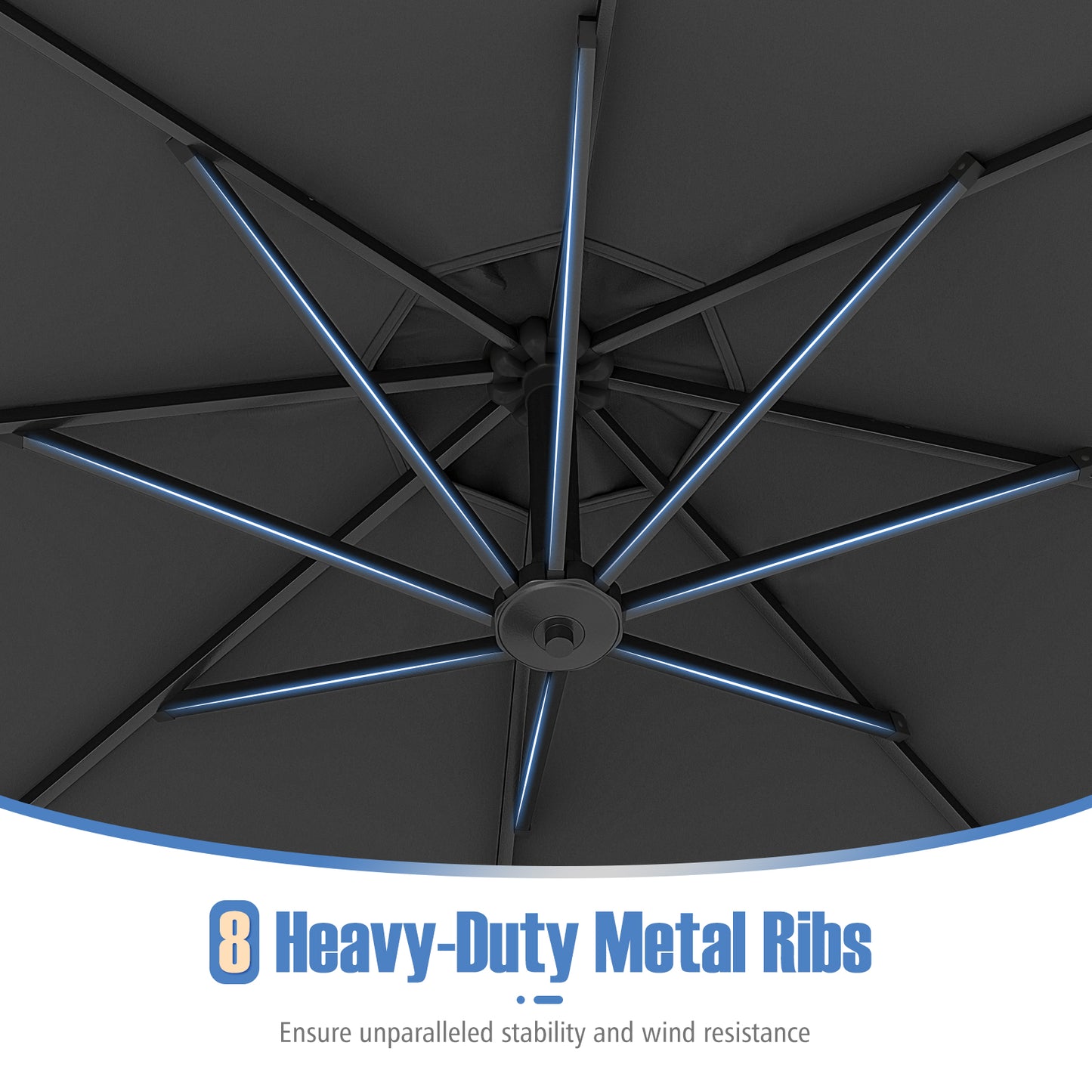 10 Feet Offset Hanging Umbrella with Base Patio Cantilever Umbrella with Tilt, Gray Outdoor Umbrellas at Gallery Canada