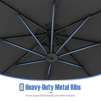 10 Feet Offset Hanging Umbrella with Base Patio Cantilever Umbrella with Tilt, Gray Outdoor Umbrellas at Gallery Canada
