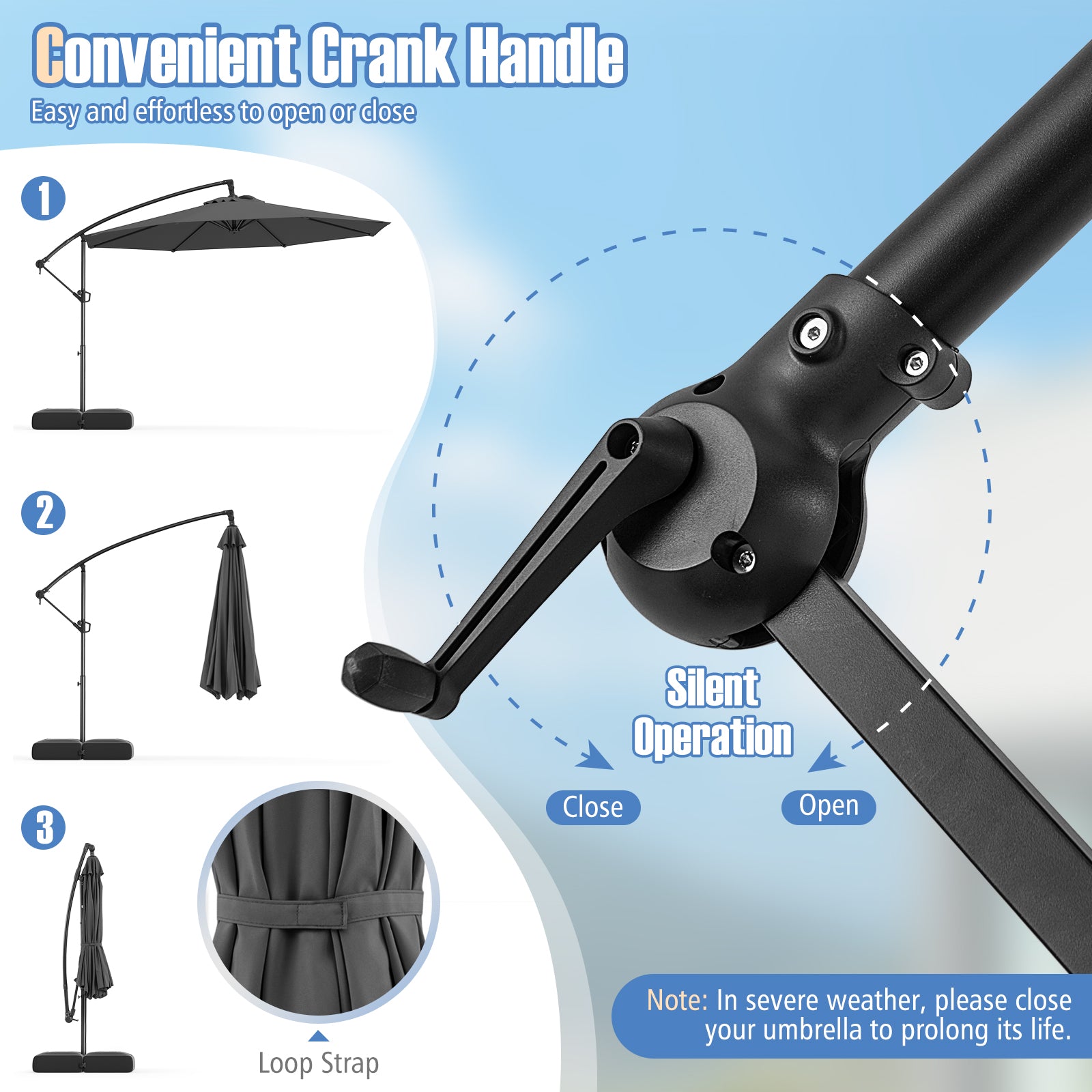 10 Feet Offset Hanging Umbrella with Base Patio Cantilever Umbrella with Tilt, Gray Outdoor Umbrellas at Gallery Canada