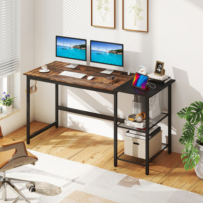 59 Inch Home Office Computer Desk with Removable Storage Shelves, Rustic Brown Computer Desks at Gallery Canada