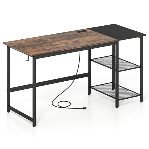 59 Inch Computer Desk With Removable Storage Shelves, Rustic Brown