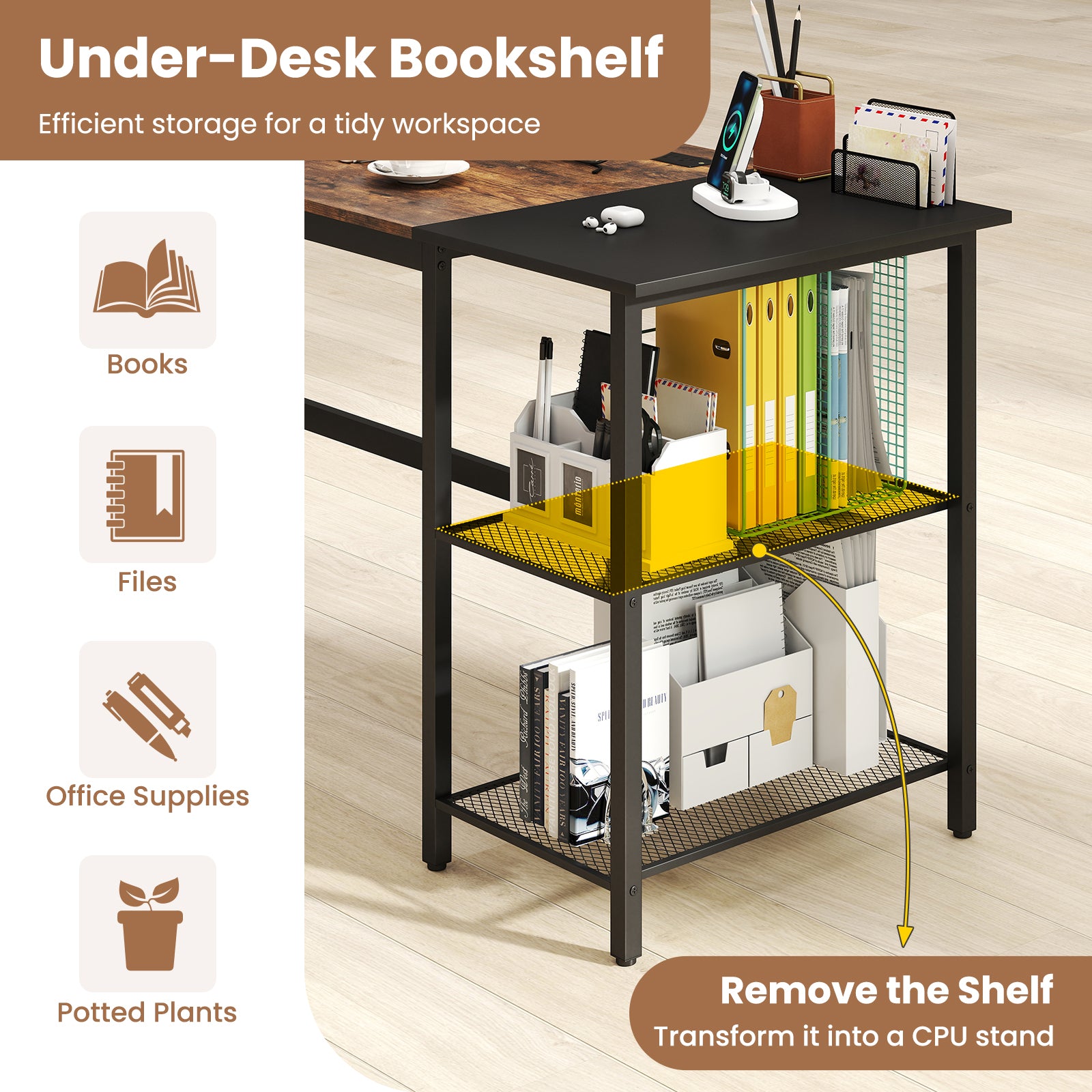 59 Inch Home Office Computer Desk with Removable Storage Shelves, Rustic Brown Computer Desks at Gallery Canada