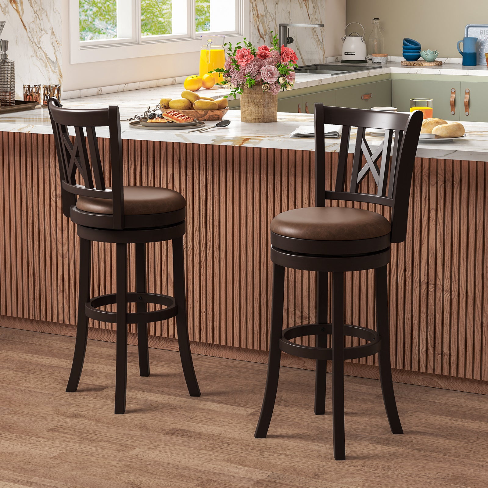 Swivel Bar Stools Set Of 2, 30 Inches, With Footrest And Hollowed Backrest Bar Stools at Gallery Canada