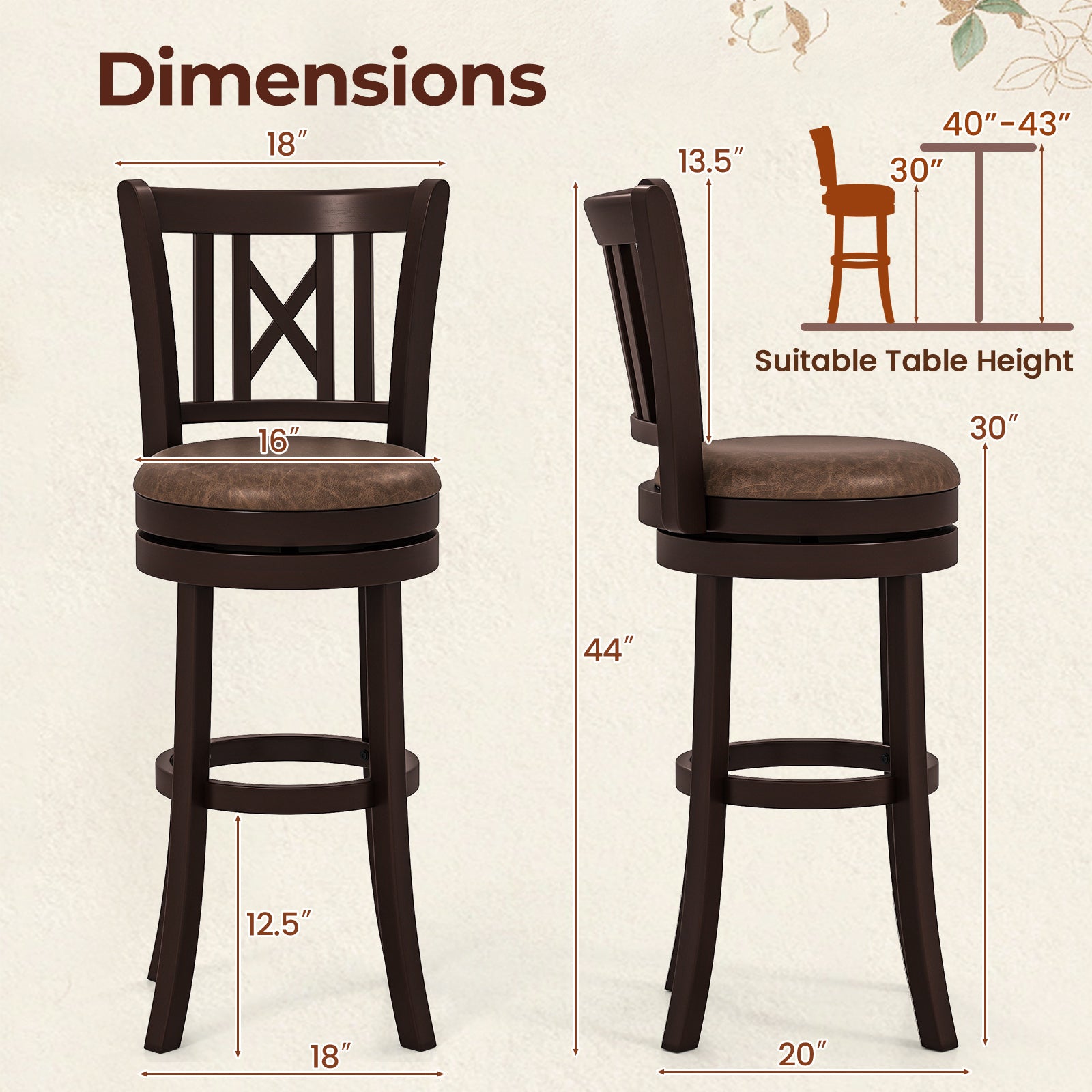 Swivel Bar Stools Set Of 2, 30 Inches, With Footrest And Hollowed Backrest Bar Stools at Gallery Canada